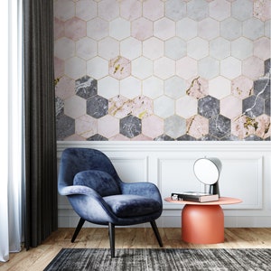 Abstrakte Bienenwabe selbstklebende Tapete - Boho Peel and Stick Decor Abnehmbare Tan Hexagon Wandtattoo Biene Geometrisches temporäres Papier #137