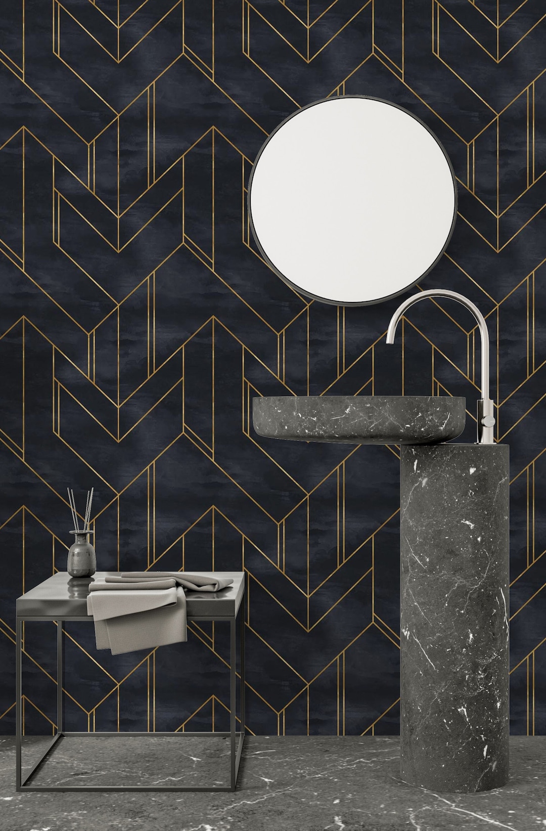 Art Deco Wallpaper - Modern Geometric Wall Mural- Peel and Stick- Self ...