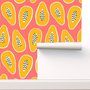 Papaya Pattern Wallpaper Peel and Stick Wallpaper  Self Adhesive Wallpaper Fruit Wallpaper Removable Wallpaper lemon kitchen wall #82
