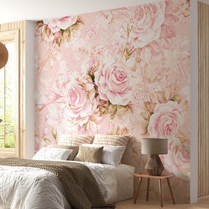 Floral Wallpaper, Nursery Wallpaper, Baby Wallpaper, Nursery Wall Decor, Pink Wallpaper, Girls Romantic Rose Garden Vintage Floral