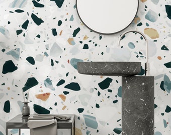 Behang met terrazzopatroon | Verwisselbaar stoffen behang | Milieuvriendelijke Peel & Stick-achtergronden | Keukeninterieur | Ideeën voor interieur #303