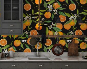 Orange Wallpaper Peel and Stick Wallpaper Self Adhesive Wallpaper Fruit Wallpaper Removable Wallpaper kitchen wall #73