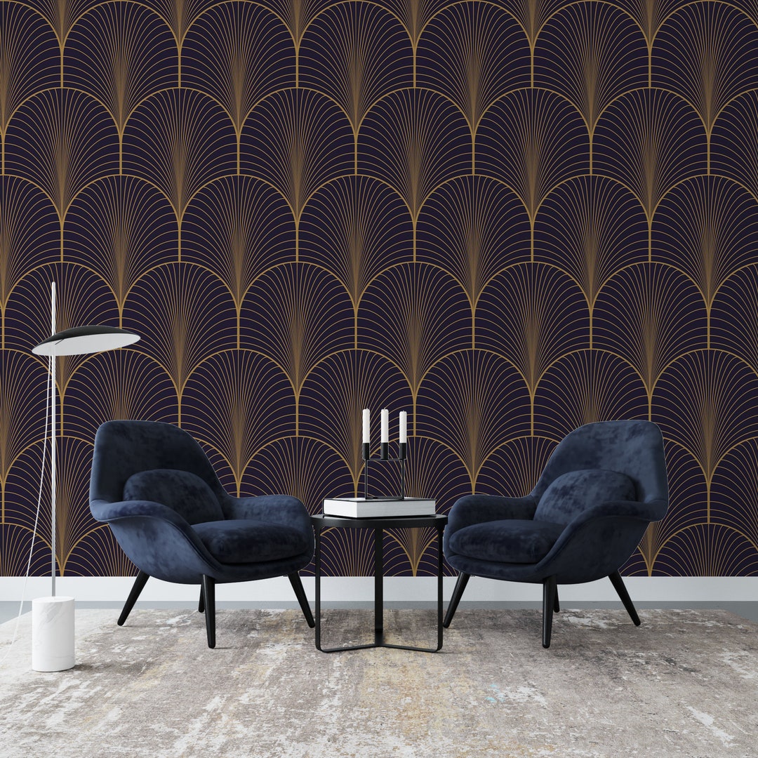 Art Deco Peel and Stick Wallpaper | Removable Geometric Black Wallpaper ...