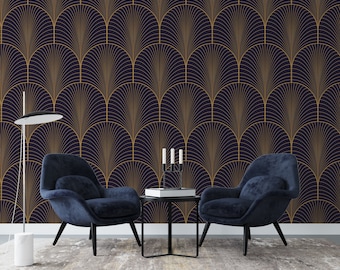 Art Deco Peel and Stick Wallpaper | Removable Geometric Black Wallpaper | Self Adhesive or Pre-Pasted Wallpaper | Eco Friendly #138
