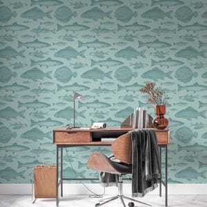 Fisherman Wallpaper, Bathroom Peel and Stick Wallpaper, Hunting and Fishing Wallpaper Coastal Fish Wallpaper Hunting Cabin Wallpaper