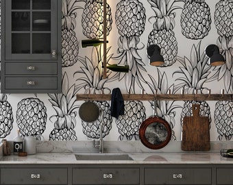 Pineapple Wallpaper - Custom Color Pineapple Peel and Stick Removable Wallpaper Tropical Welcome Self-Adhesive Wallpaper Pattern #280