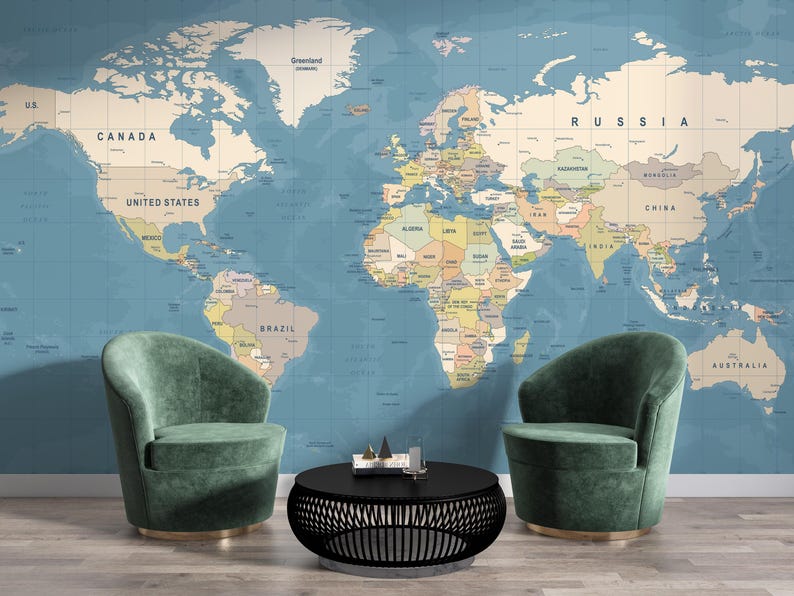 Giant World Map Wall Mural - Removable Wallpaper Map of the World ...