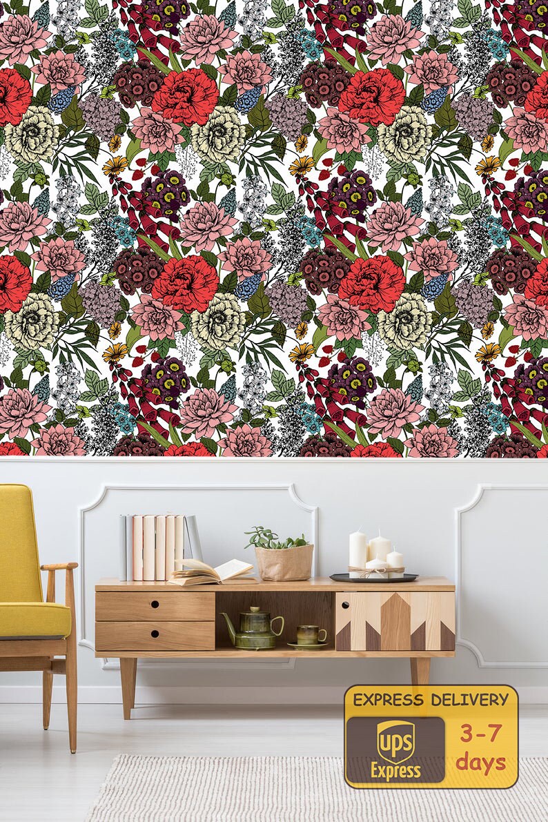 Floral Wallpaper Peel and Stick Wallpaper Self Adhesive | Etsy