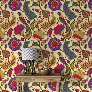 Carta da parati stacca e incolla - Carta da parati dal design giacobino - Rivestimento murale preincollato rimovibile - Decorazione murale con uccelli di DreamerDecor Home Décor #300