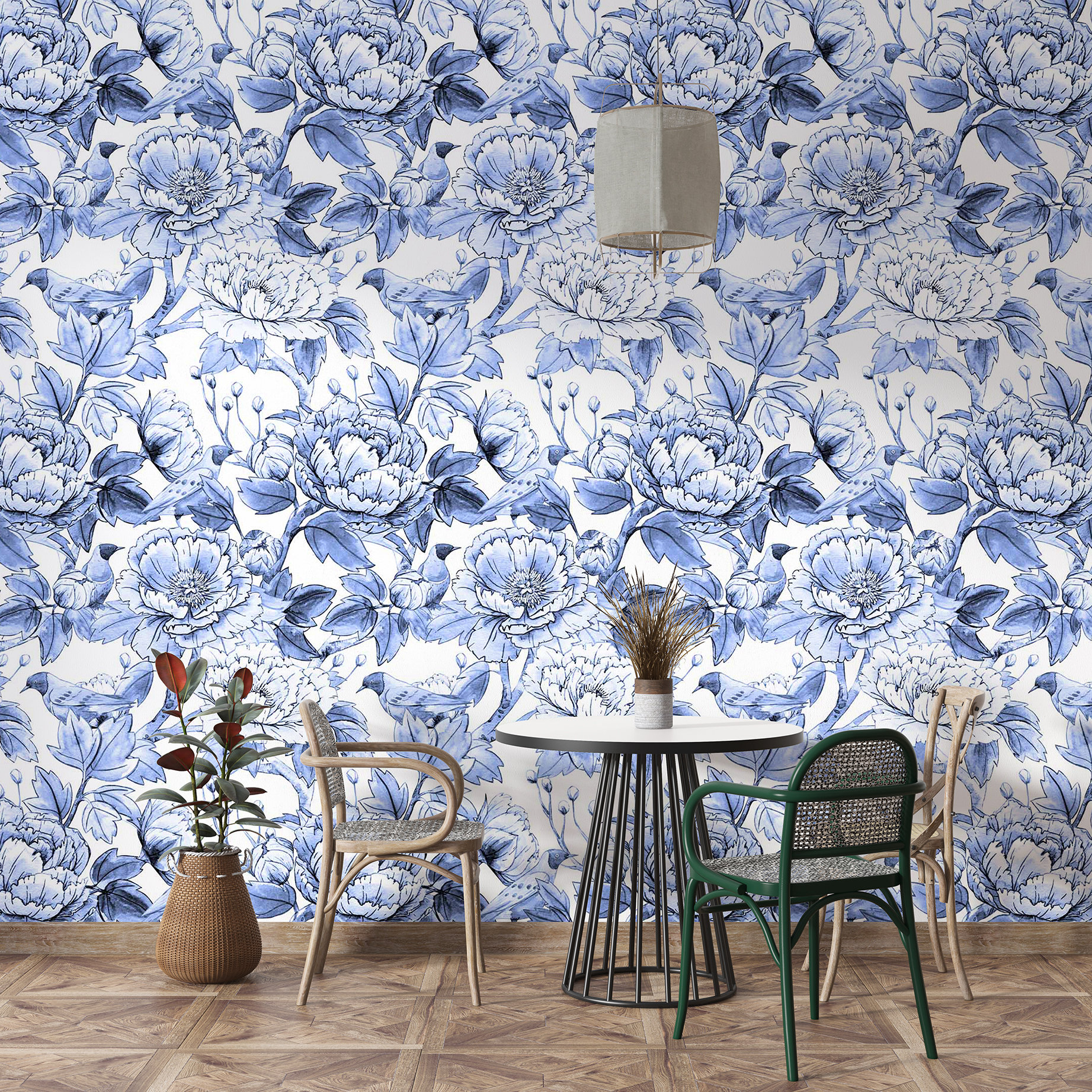 Blue Peonies Peel & Stick Wallpaper Peony Removable Etsy
