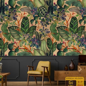 Tropical Wallpaper  Peel and Stick Wallpaper  Self Adhesive Wallpaper Removable Wallpaper Pattern Leaves Palm Mural Green wall