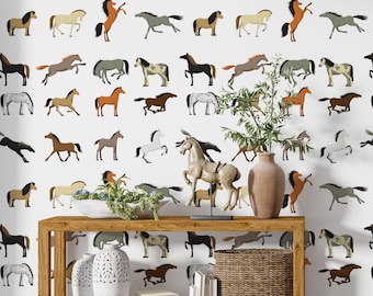 Farm Wallpaper, Horse Wallpaper, Running Horses Wall Decor, Ranch Décor, Modern Farm House Removable Wall Paper