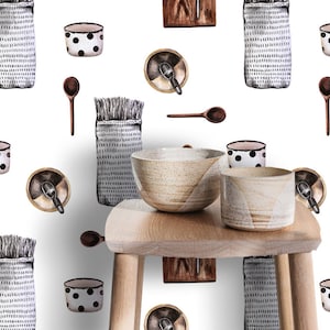 Kitchen Wallpaper  Peel and Stick Wallpaper  Self Adhesive Wallpaper Cafe Wallpaper Removable Wallpaper restaurant wallpaper