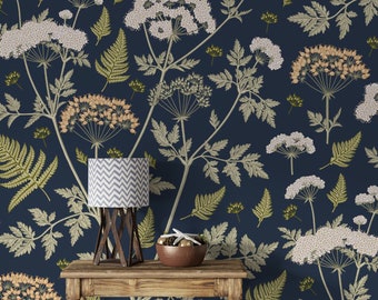 Floral Wallpaper Peel and Stick Wallpaper Self Adhesive Wall Removable Wallpaper Herbs Motifs Mural Vintage wallpaper Botanical Ferns #75