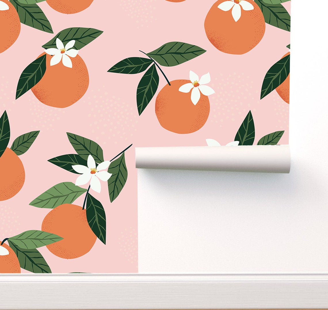 Orange Wallpaper on Pink Background Peel and Stick Wallpaper - Etsy