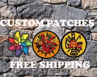 Custom Patch, Iron on patch, Made to Order Embroidered Patch, hook and loop backing. free shipping