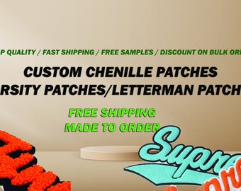 Custom Letterman Patches, Chenille Patch, Varsity Patch, Jacket Patch, Custom Patch, Towel Patch, Free Shipping, Fast Turnaround Time,