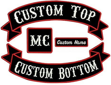  Custom Embroidered Patch Ribbon Rocker Name Tag MC Motorcycle  Biker Sew on Patches - 8 inch Set (E-2) - 7 pc