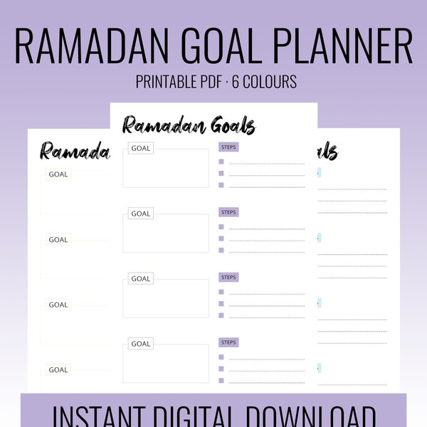 Ramadan 2024 Goal Planner Printable | 6 Colors | A4 Portrait Digital Download | Goals Planning | Ramadan Productivity