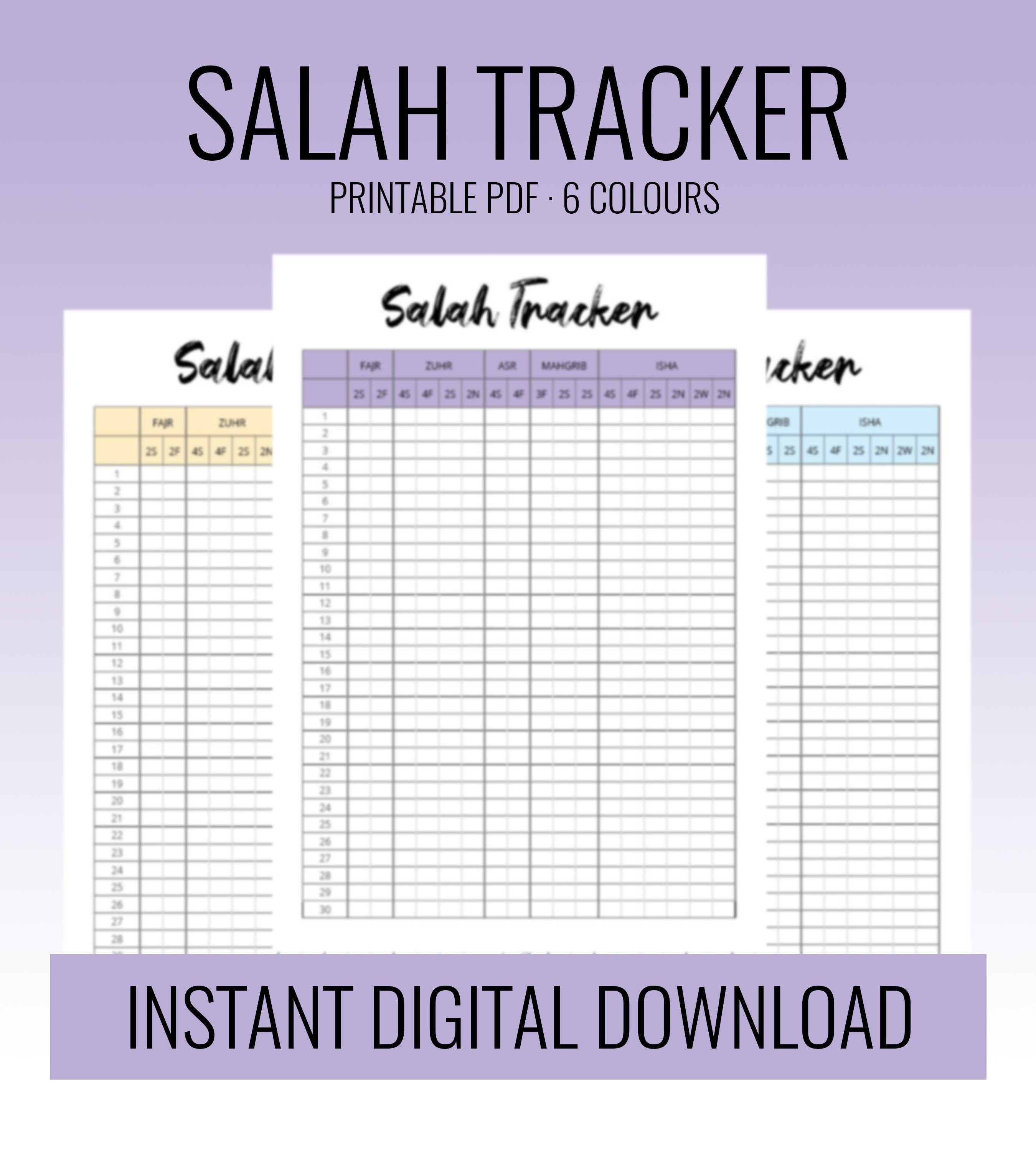 Salah Tracker Printable 6 Colors A4 Portrait Digital Etsy