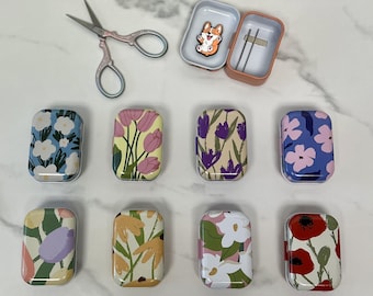 Needle Storage Tin - Flower Designs - Magnetic Keeper