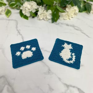 Square Cat Coaster Crochet PATTERN Set ~ 2 Crochet Patterns included ~ Cat Paw, and Cat Silhouette Coaster Set