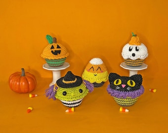 ハロウィンカップケーキかぎ針編みパターンセット - 5つのスタイル - 5つのPDF（デジタルダウンロード）