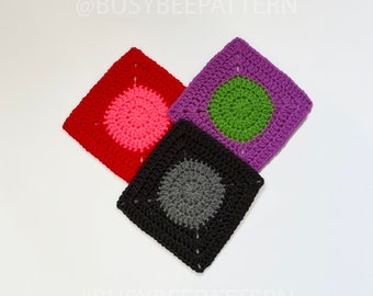 Granny Square with Circle Center Crochet PATTERN~Simple~No Seam~Basic Crochet~American Crochet