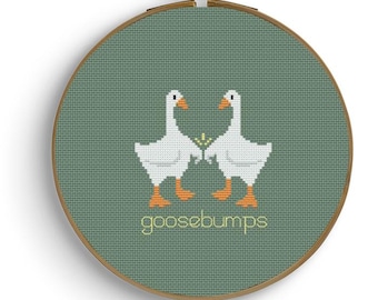 Goosebumps Cross Stitch PATTERN ~ Silly Goose ~2 PDFs included ~ Beginners Cross Stitch Instructions and Geese Fist Bumping Pattern