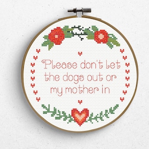 Dogs/Mother Cross Stitch PATTERN - Wreath Style - 2 PDFs (Digital Download)