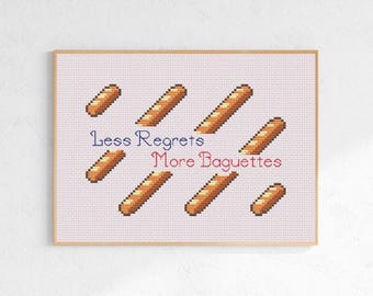 後悔を減らしてバゲットを増やすクロスステッチパターン - 2つのPDF（デジタルダウンロード）