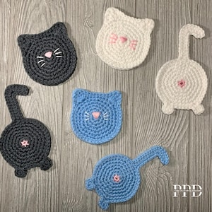 Kitty Coaster Set PATTERN  2 Patterns included  Bumhole Cat Coaster  Kitty Cat Coaster  Cat Lover Gift  Cat Crochet Pattern Set