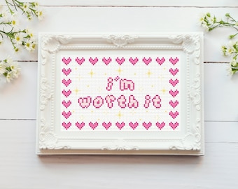 「私には価値がある」 - クロスステッチパターン - PDF 2枚（デジタルダウンロード）