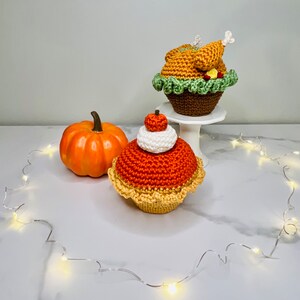 Pumpkin Pie with Whip Topping Cupcake Crochet PATTERN~2 VERSIONS~Thanksgiving Crochet Cupcake~Part of Set~Other Cupcakes Available