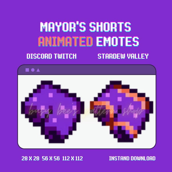 Discord Twitch ANIMATED Emotes~Gold Trim Mayor's Shorts~Jamming, Burning, and Excited ANIMATED~Stardew Valley~28x28 56x56 112x112~3 Sizes