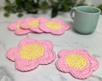Flower Coaster Crochet PATTERN - 2 Sizes - 5 Petal Flower - PDF (Digital Download)