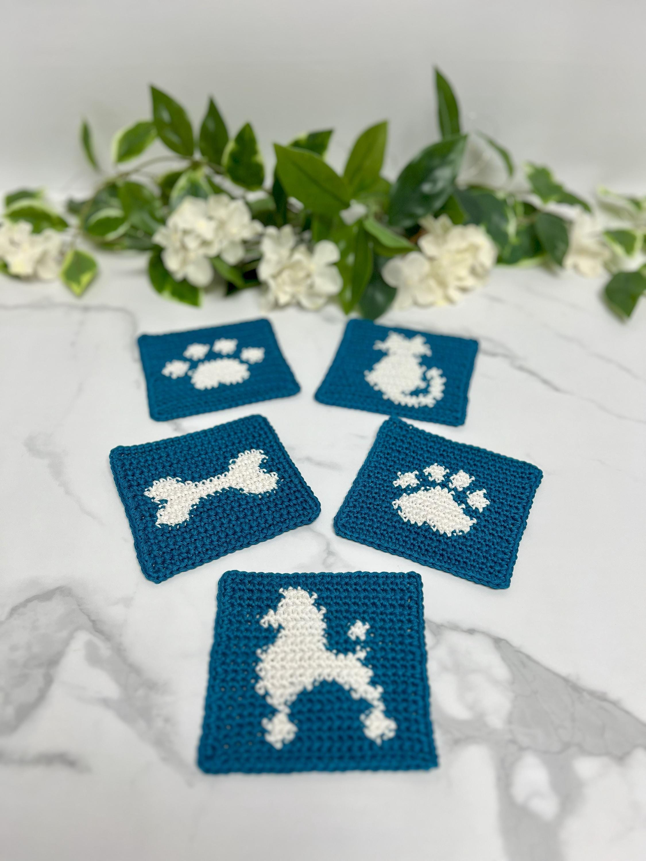 30 Cat Coaster Crochet Patterns for Cat Lovers, Gifts, and Cozy Home Decor 30 Square Dog and Cat Coaster Pattern Set
