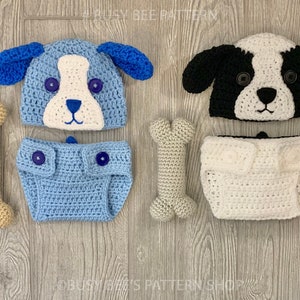 Puppy Dog Crochet PATTERN Newborn Baby Photo Set Prop Outfit with Bone~2 STYLES INCLUDED~Doggie Photo Set~Pooch Outfit for Baby Boy or Girl