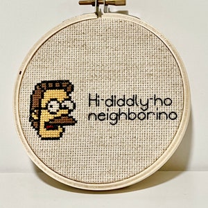 Ned Flanders Cross Stitch PATTERN ~ Hi-diddly-ho Neighborino ~ 2 PDFs included~Beginners Cross Stitch Instructions and The Simpsons Pattern