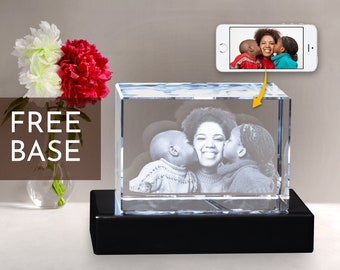 Personalized Gifts for Women, Engraved Photo Gift, 3D Photo Crystal, Special Mother's Day Gift, Custom Inspirational Quote, LED light box