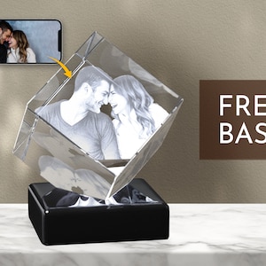 Custom Photo Light, Valentine&#39;s Day, Best Photo Personalized Gifts, Photo in a Crystal, Diamond Cube Crystal, Unique Gift Ideas for Her