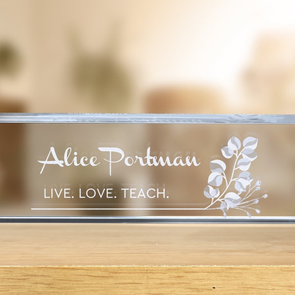 Personalized Glass Desk Nameplate, Custom Office Plaque, Gift for Employee, Office Decorating Ideas for Work, Work from Home Name Plate