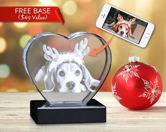 Photo Gifts for Christmas, Crystal Personalized Gift, 3D Laser Photo Engraving, Holiday Gift, Heart Photo Gift, Personalized Photo Heart
