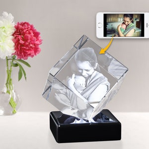 Special Mom Birthday Gift, Wife Gift from Husband, Grandma Gift Personalized, Crystal Photo Cube, 3D Photo Crystal, Glass Art Sculpture