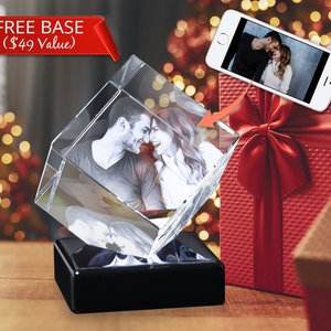 Christmas Unique Gift Ideas, Holiday Gift with 3D Laser Engraving, Custom Photo Diamond, Personalize with Your Image, Crystal Gift 3 Sizes