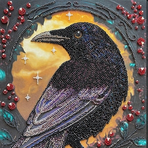 DIY Bead Embroidery Kit Crow, GIFT Size: 25×35 cm (9.8"×13.8") | Abris art