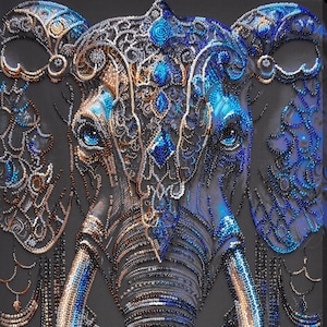 DIY Bead Embroidery Kit Blue Elephant, GIFT Size: 11.8"×16.9" (30×43 cm)