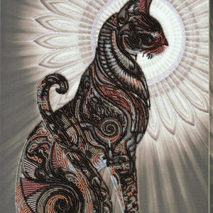 DIY Bead Embroidery Kit Bast In The Night - Cat, GIFT Size: 12.2&quot;×18.5&quot; (31×47 cm) | Abris Art