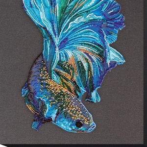 DIY Bead Embroidery Kit Blue gold - Fish, GIFT Size: 10.6"×15.3" (27×39 cm) | Abris art