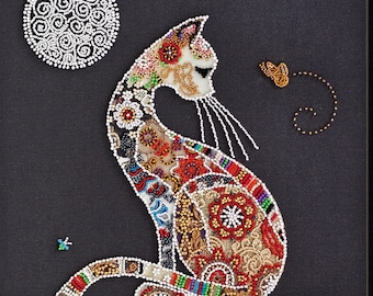 DIY Bead Embroidery Kit Cat And Butterfly, GIFT Size: 9.8"×15.3" (25×35 cm)